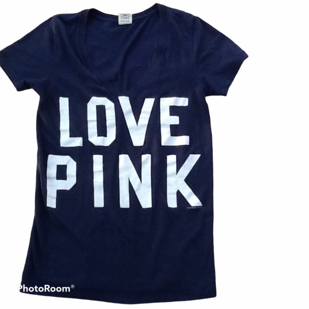 Victoria's Secret LOVE PINK 86 Navy V Neck SS Tee Shirt Medium